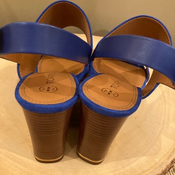 Tory Burch Selby 75mm Block Heel Sandal Silk Suede Size 9.5 Royal Blue 278$ - Picture 11 of 15